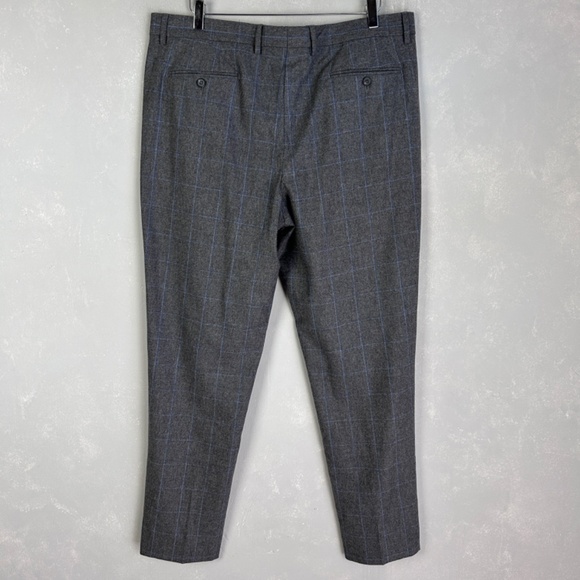 Saks Fifth Avenue men’s size 36 x 31 wool dress pants slim leg gray blue plaid - Picture 6 of 15